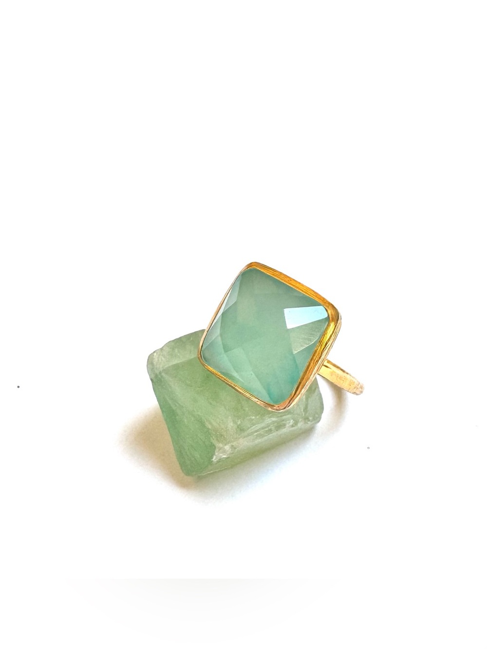 NEW RING Aqua Chalcedony S6 Gold Plated Vermeil Sterling Silver NEW W/O TAG